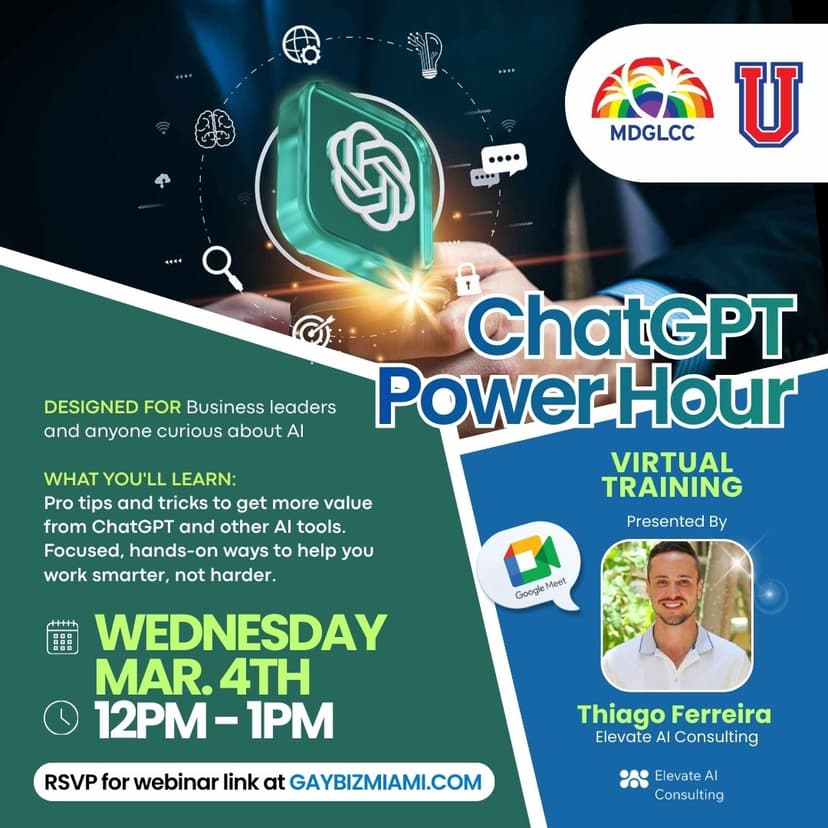 Elevate AI Consulting: ChatGPT Power Hour! Workshop for MDGLCC U — Join Elevate AI for ChatGPT Power Hour with MDGLCC U