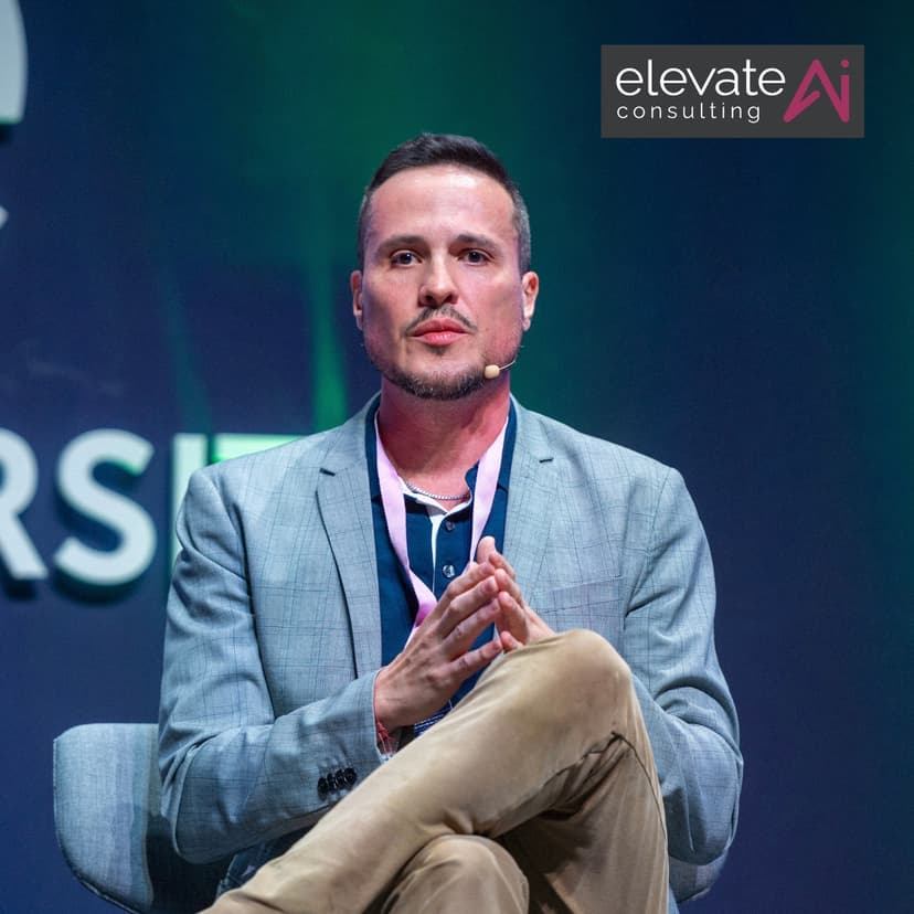 Thiago Ferreira, Founder of Elevate AI Consulting, speaking on stage at LGBT+@Work 2026 in Madrid