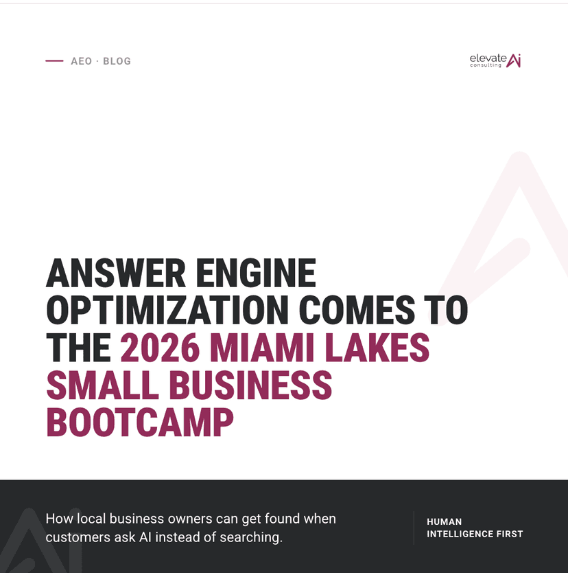 Thiago Ferreira of Elevate AI Consulting on Answer Engine Optimization at the 2026 Miami Lakes Small Business Bootcamp