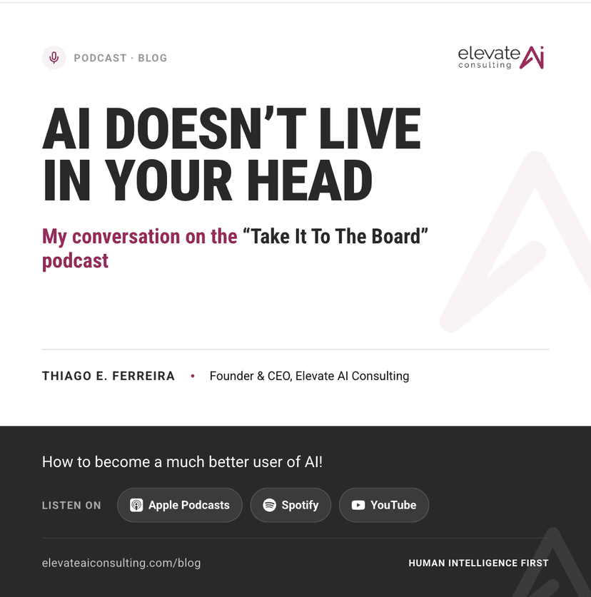 Thiago Ferreira of Elevate AI Consulting on the Take It To The Board podcast with host Donna DiMaggio Berger